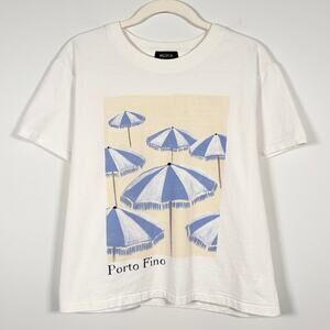 Wild Fox Coastal Summer Beach Umbrella Cropped Boxy Short Sleeve Graphic Tee